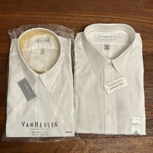 Van Heusen White Dress Shirt Wrinkle Free Satin Stripe 18 Neck 34/35 Sleeve NWT